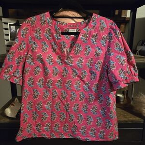 J. Crew Hot Pink Floral Split-Neck Blouse